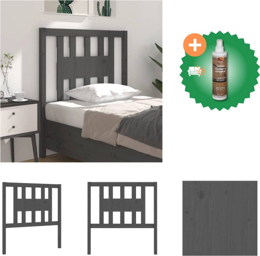 VidaXL Houten Hoofdbord Grijs Massief Grenenhout 96 x 4 x 100 cm Klassieke Uitstraling Bedonderdeel Inclusief Houtreiniger en verfrisser - Foto 4