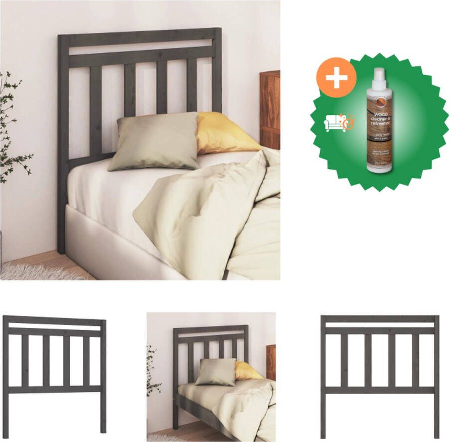 VidaXL Houten Hoofdbord Grijs Massief Grenenhout 96 x 4 x 100 cm Klassieke Uitstraling Bedonderdeel Inclusief Houtreiniger en verfrisser - Foto 5
