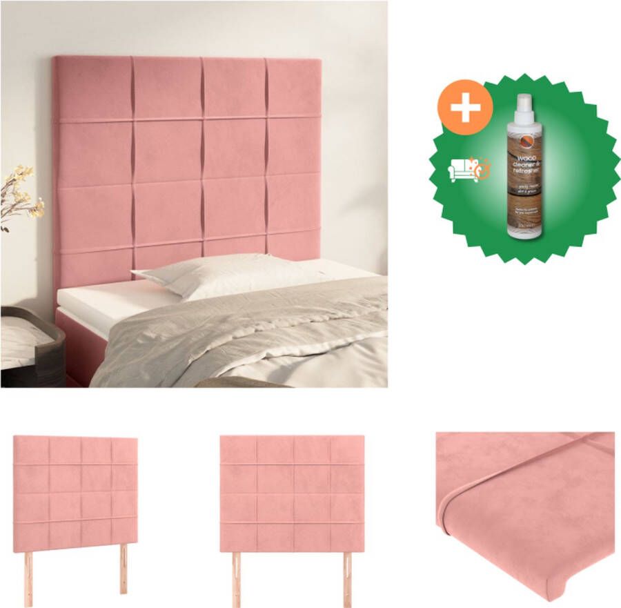 VidaXL Hoofdbord Bed 100 x 5 cm Zacht fluweel Stevige poten Verstelbare hoogte Comfortabele ondersteuning Kleur- roze Bedonderdeel Inclusief Houtreiniger en verfrisser