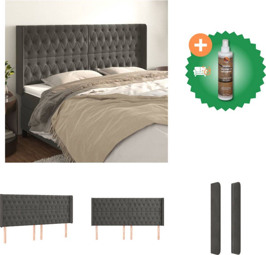 VidaXL Hoofdbord Bed 183 x 16 x 118 128 cm Donkergrijs Fluweel Bedonderdeel Inclusief Houtreiniger en verfrisser