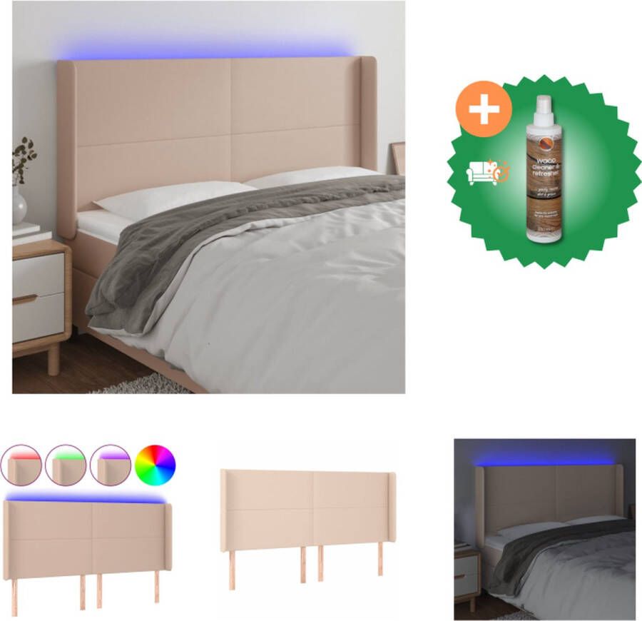 VidaXL Hoofdbord Bed 203 x 16 x 118 128 cm Verstelbare hoogte + LED-verlichting Bedonderdeel Inclusief Houtreiniger en verfrisser - Foto 2