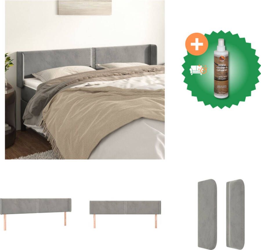 VidaXL Hoofdbord Bed 203 x 16 x 78 88 cm Lichtgrijs Fluwelen Stof Bedonderdeel Inclusief Houtreiniger en verfrisser