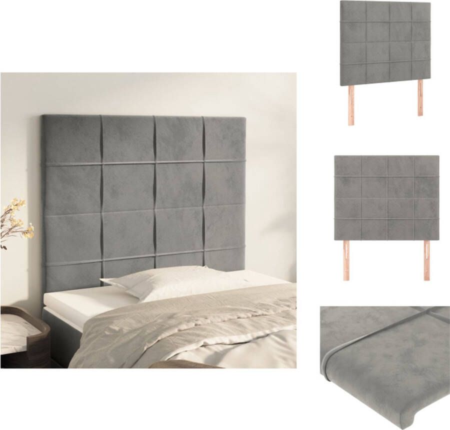 VidaXL Klassiek Hoofdbord Fluweel Stevige poten Verstelbare hoogte Comfortabele ondersteuning Lichtgrijs 80 x 5 x 118 128 cm 2x hoofdeind Bedonderdeel - Foto 3