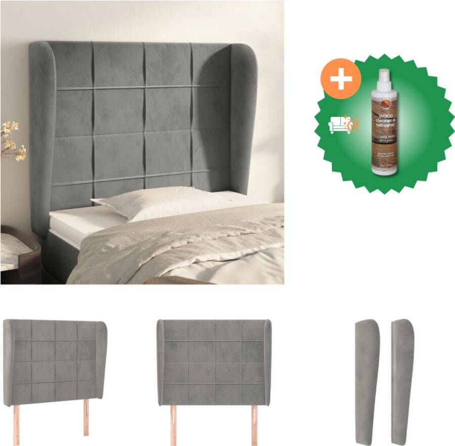 VidaXL Hoofdbord Bed 83 x 23 x 118 128 cm Lichtgrijs Fluweel Bedonderdeel Inclusief Houtreiniger en verfrisser