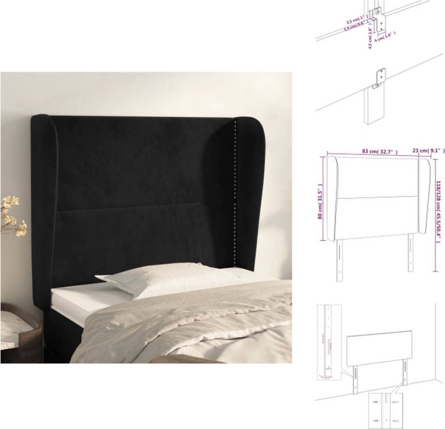 VidaXL Hoofdbord Hoofdborden Hoofdeinde Houten Hoofdbord met randen 83x23x118 128 cm fluweel zwart - Foto 2