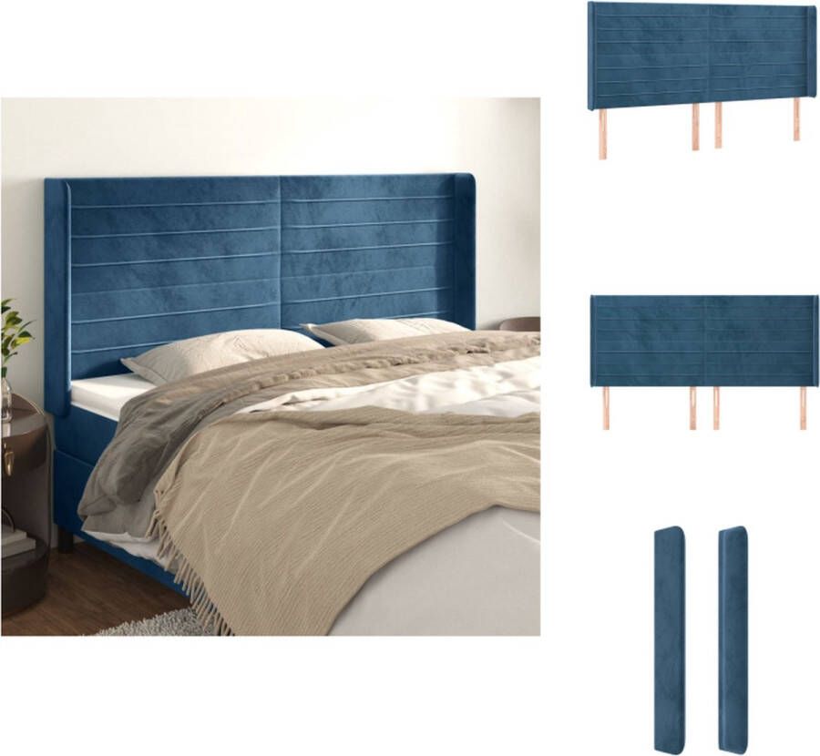 VidaXL Hoofdbord Bed Donkerblauw 203 x 16 x 118 128 cm Bedonderdeel - Foto 1