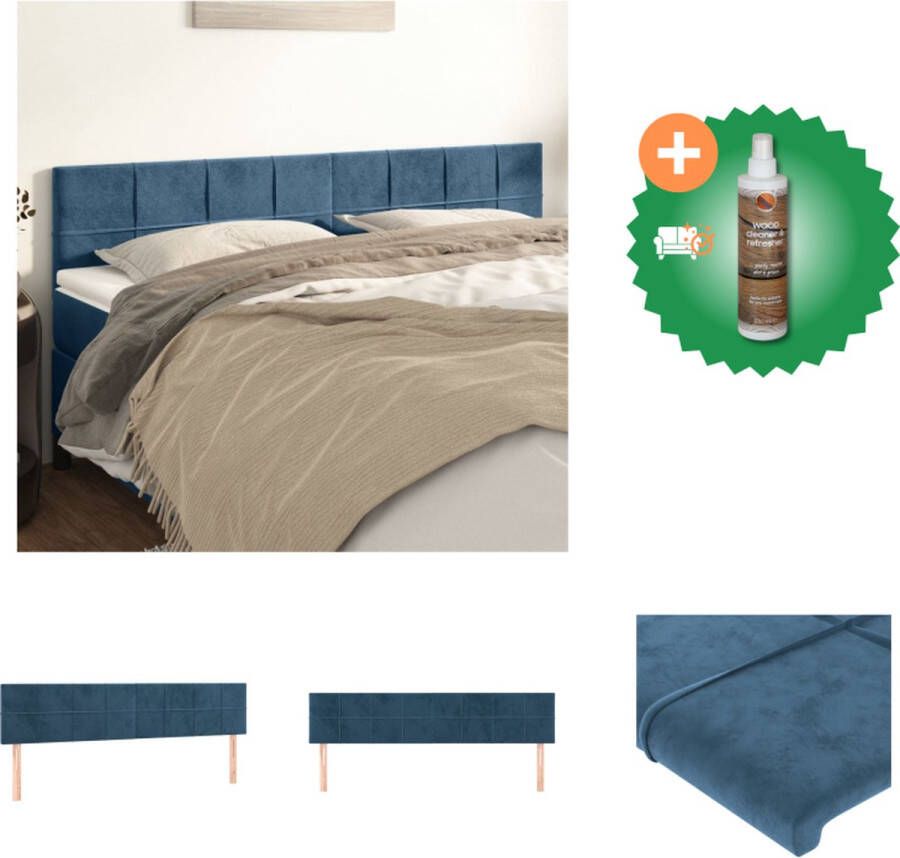 VidaXL Hoofdbord Bed Donkerblauw Fluweel Verstelbare Hoogte Stabiele Poten Comfortabele Ondersteuning 200x5x78 88cm 2x Hoofdeind Bedonderdeel Inclusief Houtreiniger en verfrisser