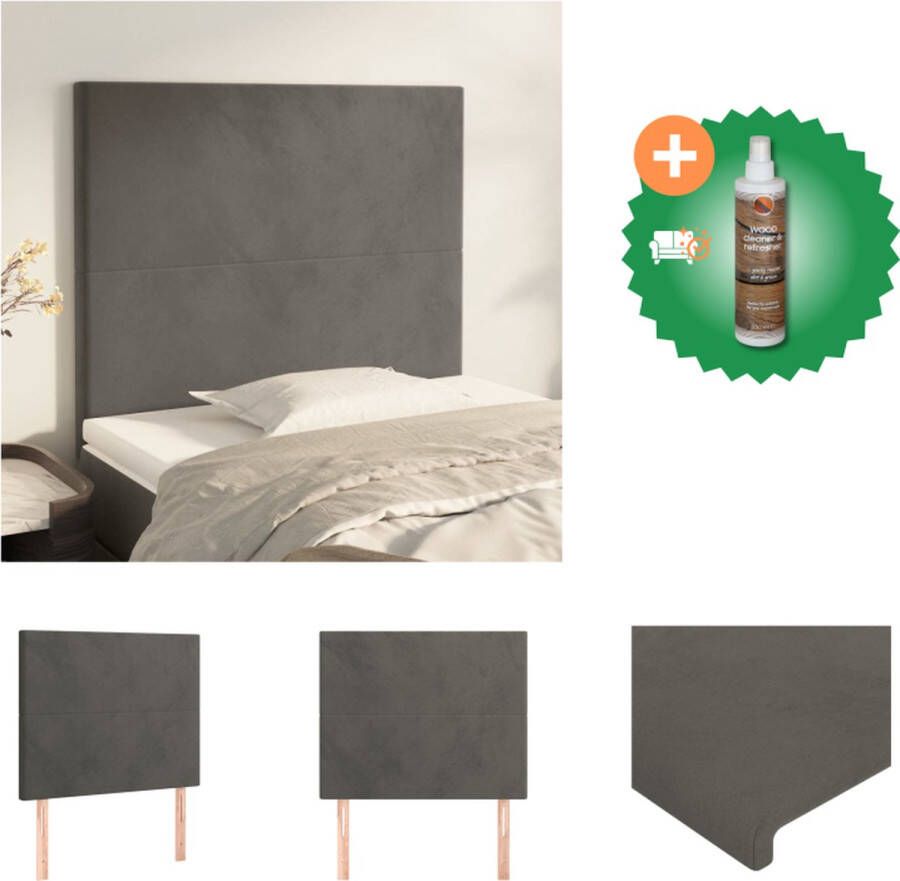 VidaXL Hoofdbord Bed Donkergrijs 100 x 5 x 118 128 cm Fluweel Bedonderdeel Inclusief Houtreiniger en verfrisser
