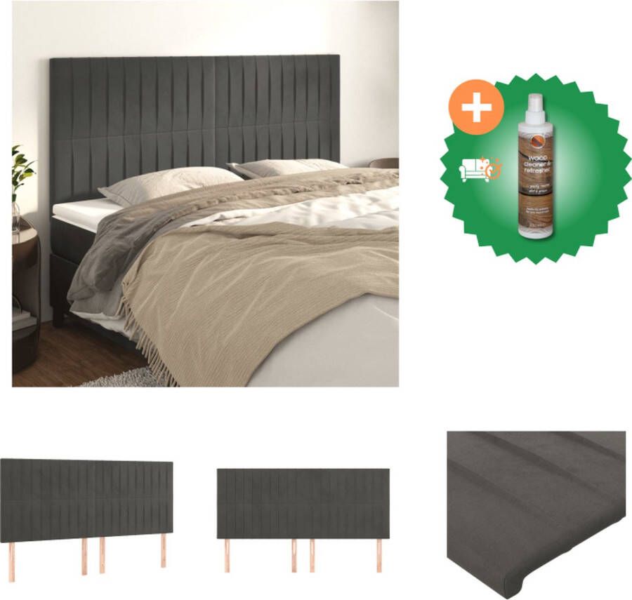 VidaXL Hoofdbord Bedaccessoire 160x118 cm Zacht fluweel Stevige poten Verstelbare hoogte Comfortabele ondersteuning Donkergrijs Bedonderdeel Inclusief Houtreiniger en verfrisser