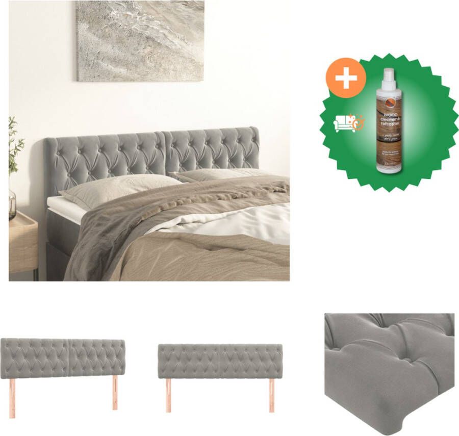 VidaXL Hoofdbord Bedaccessoires 160 x 7 x 78 88 cm Lichtgrijs Fluweel Bedonderdeel Inclusief Houtreiniger en verfrisser