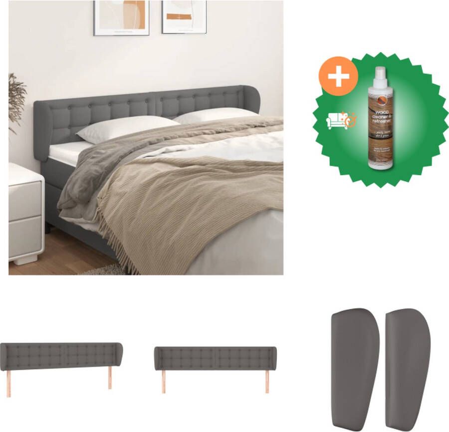 VidaXL Hoofdbord Bedaccessoires 163 x 23 x 78 88 cm Grijs Duurzaam kunstleer Bedonderdeel Inclusief Houtreiniger en verfrisser