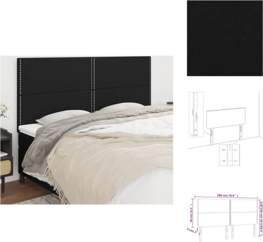 VidaXL Hoofdbord Bedaccessoires 180 x 5 x 118 128 cm Zwart Bedonderdeel