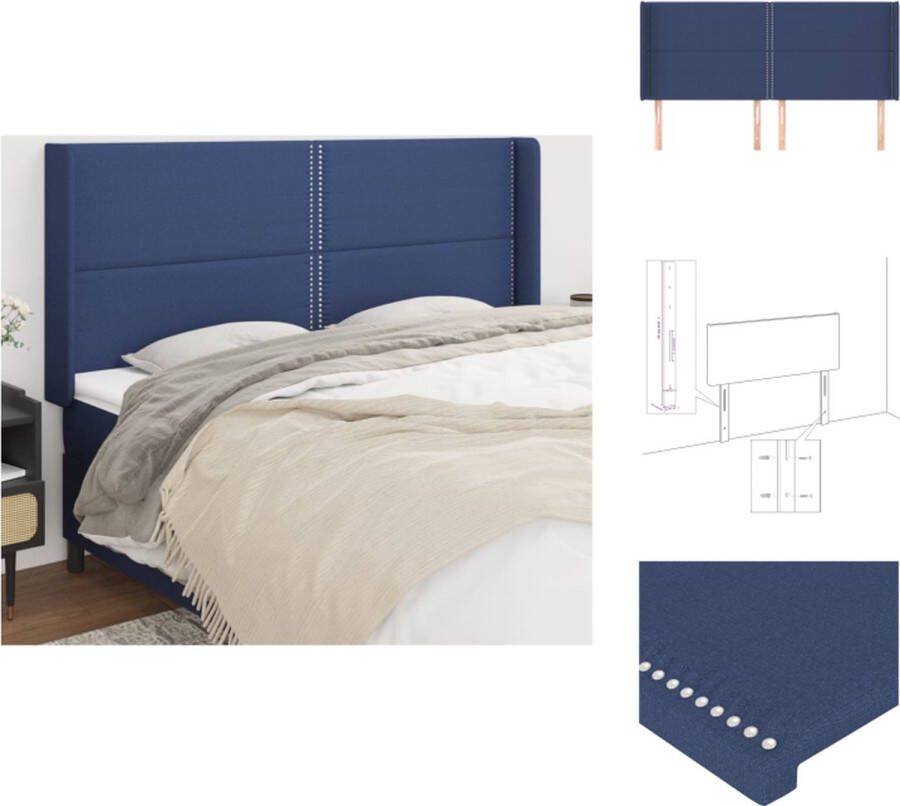 VidaXL Hoofdbord Beddengoed 203 x 16 x 118 128 cm Blauw stof hout larikshout Bedonderdeel