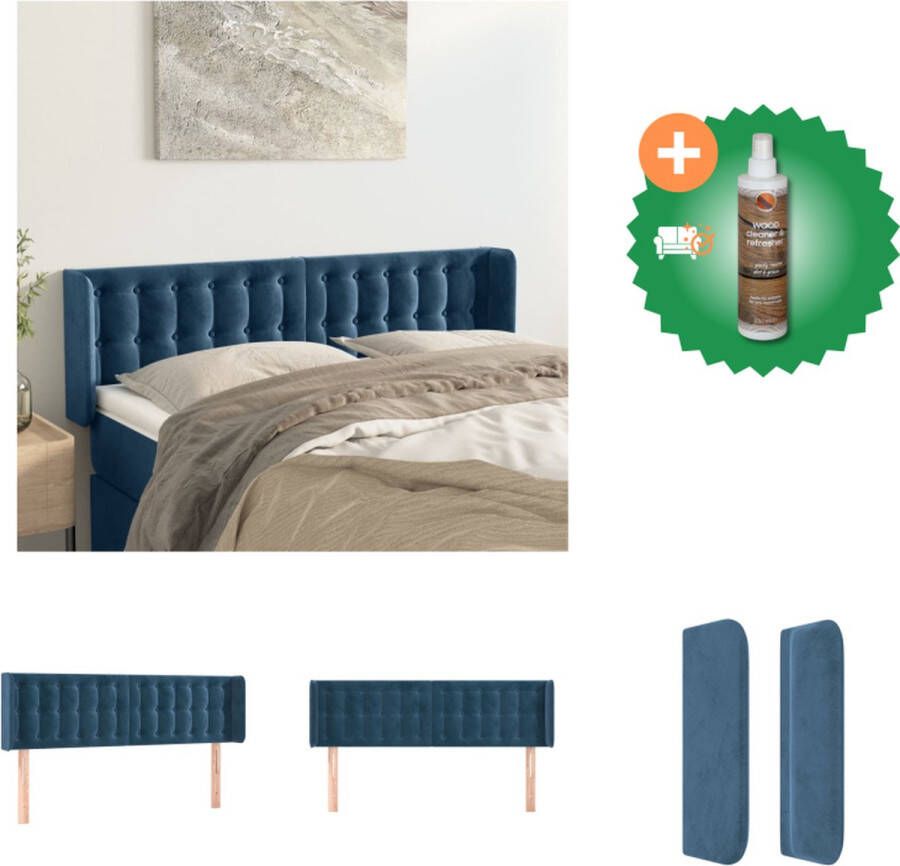 VidaXL Hoofdbord Bedmeubilair 147 x 16 x 78 88 cm Fluweel Donkerblauw Bedonderdeel Inclusief Houtreiniger en verfrisser