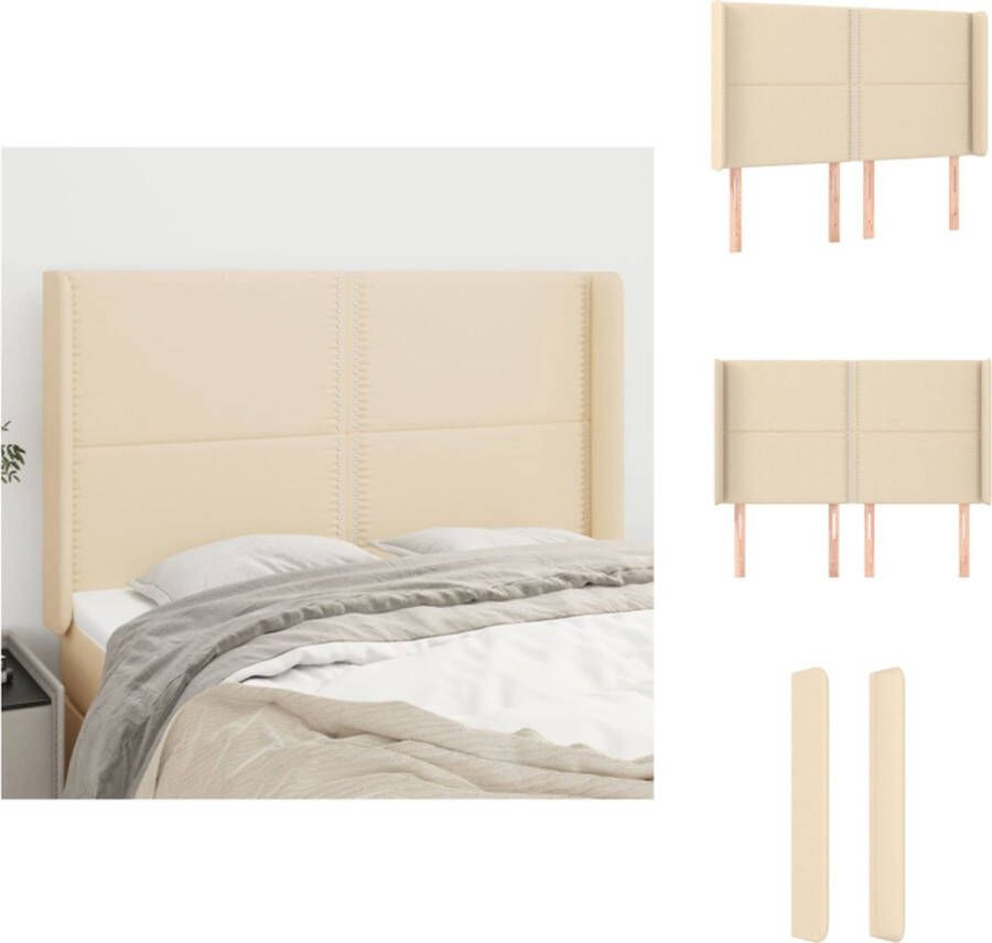 VidaXL Hoofdbord Hoofdborden Hoofdeinde Houten Hoofdbord met randen 147x16x118 128 cm stof crèmekleurig - Foto 2