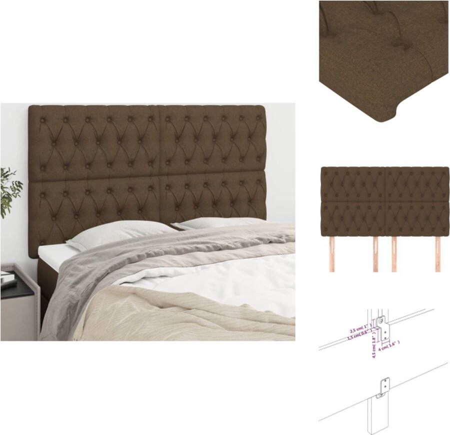 VidaXL Hoofdbord Hoofdborden Hoofdeinde Houten Hoofdbord Hoofdborden 4 st 80x7x78 88 cm stof donkerbruin - Foto 2