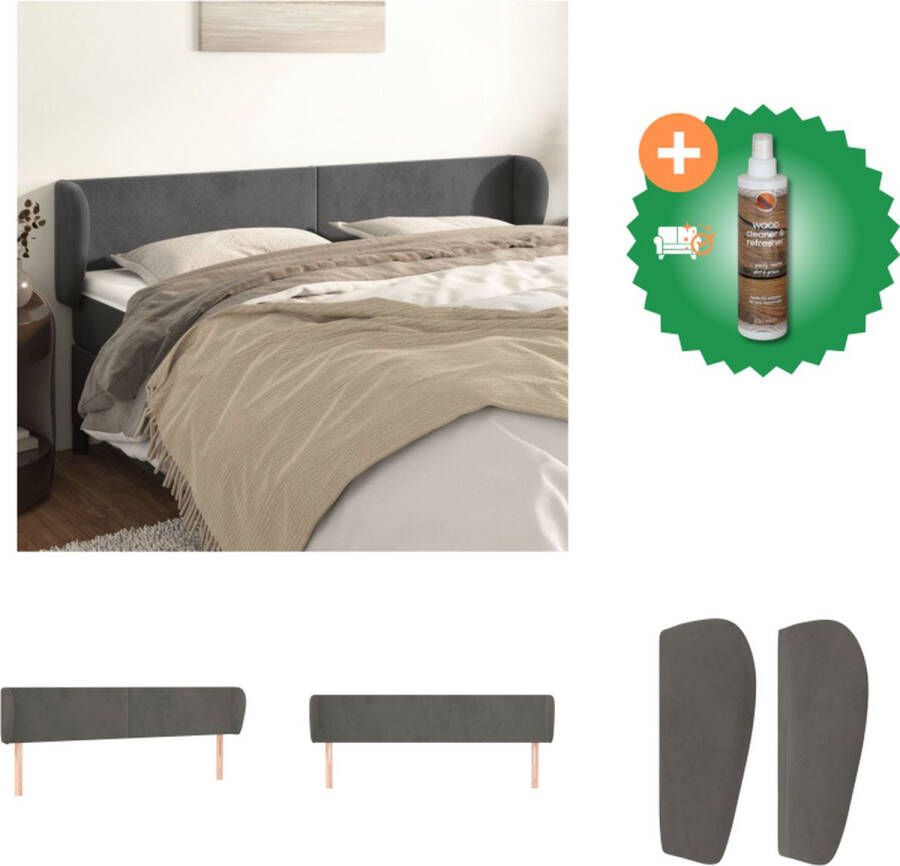 VidaXL Hoofdbord Bedombouw 163x23x78 88 cm Fluweel Donkergrijs Bedonderdeel Inclusief Houtreiniger en verfrisser