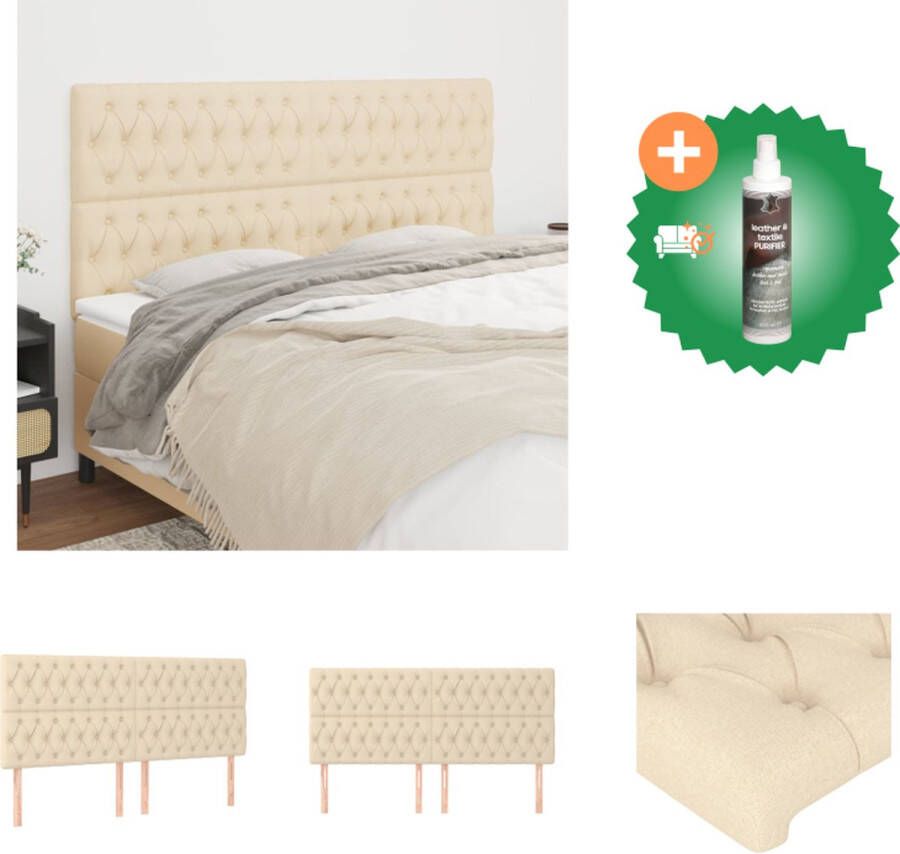VidaXL Hoofdbord Bedombouw 180 x 7 x 118 128 cm Crème stof Verstelbare hoogte Bedonderdeel Inclusief Reiniger - Foto 1