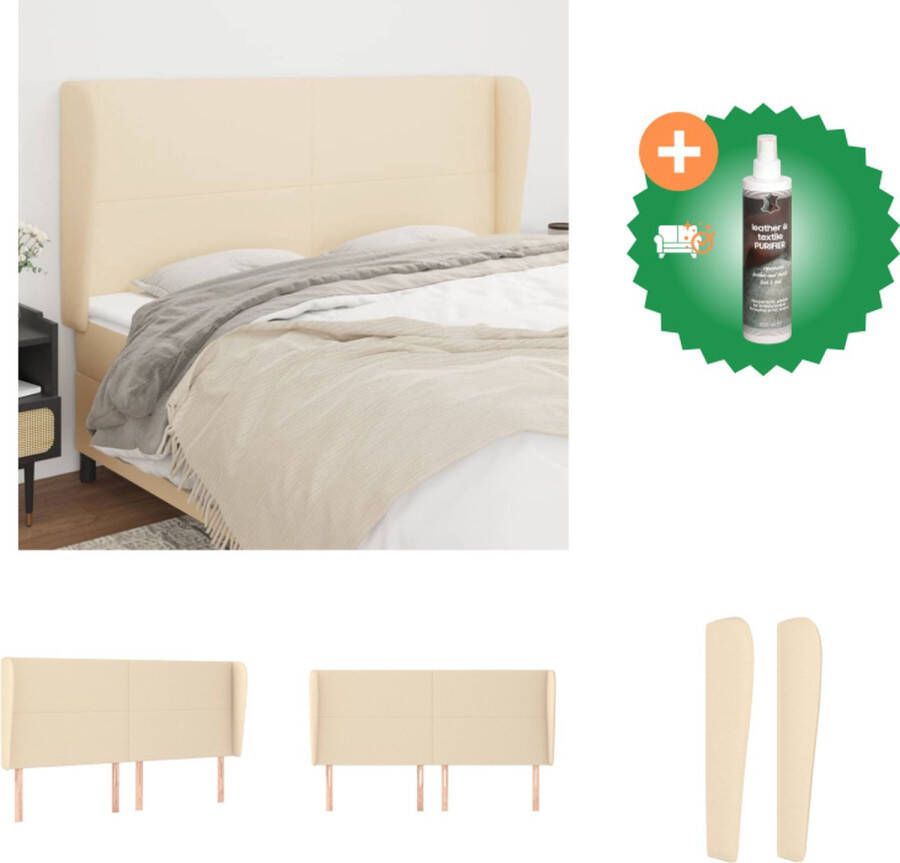VidaXL Hoofdbord Bedombouw 183 x 23 x 118 128 Crème Polyester Hout Bedonderdeel Inclusief Reiniger