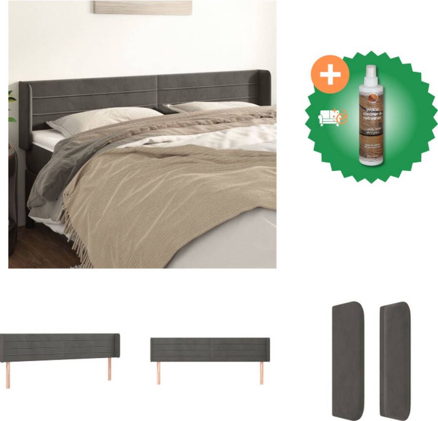 VidaXL Hoofdbord Bedombouw 203 x 16 x 78 88 cm Donkergrijs Fluweel Bedonderdeel Inclusief Houtreiniger en verfrisser - Foto 2
