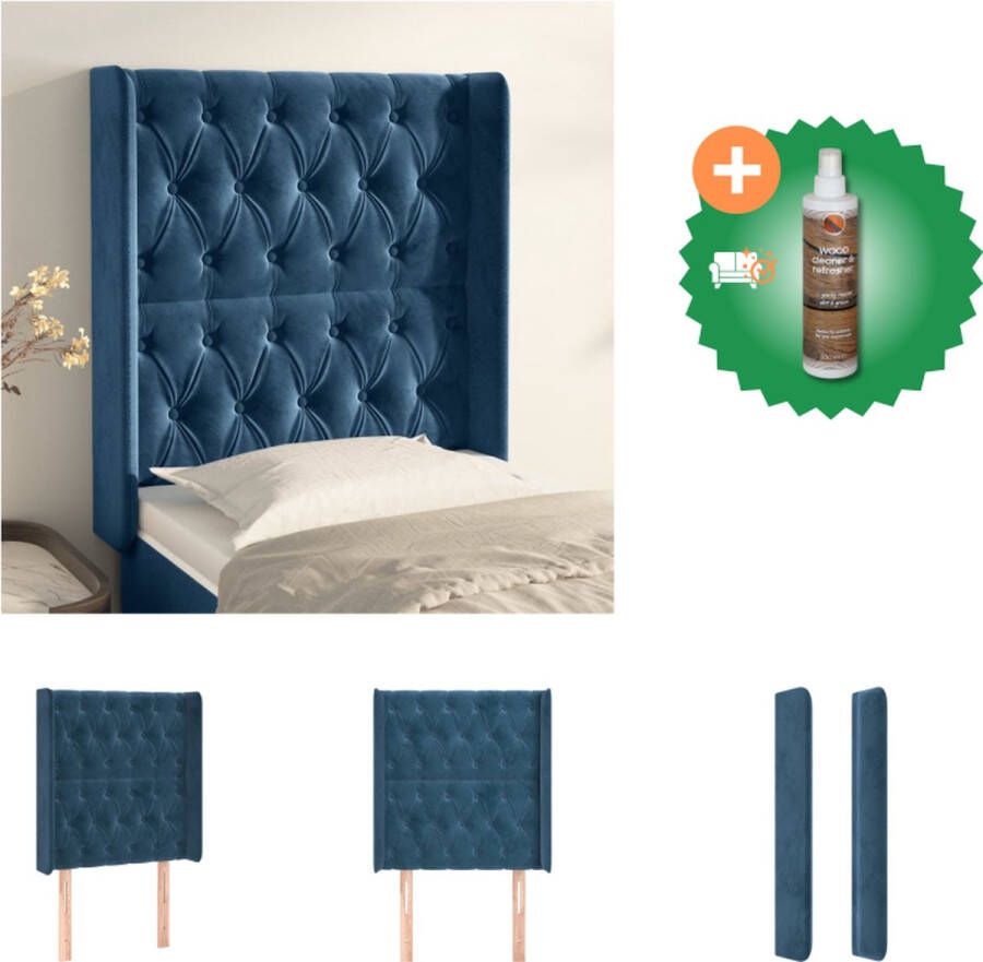 VidaXL Hoofdbord Bedombouw 83x16x118 128 cm Donkerblauw Fluweel Bedonderdeel Inclusief Houtreiniger en verfrisser