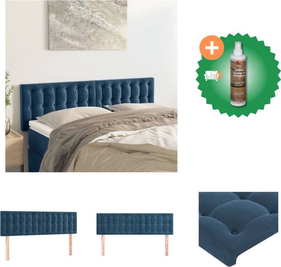 VidaXL Hoofdbord Bedombouw Donkerblauw 144x5x78 88cm Bedonderdeel Inclusief Houtreiniger en verfrisser - Foto 2