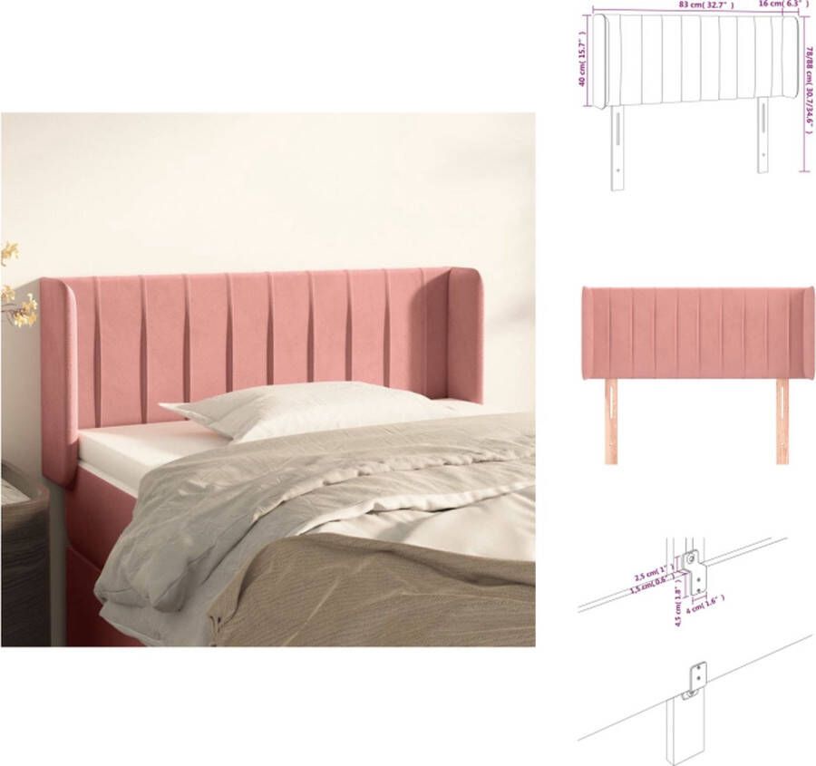 VidaXL Klassiek Hoofdbord Roze Fluweel Verstelbare Hoogte Stevige Poten Comfortabele Ondersteuning 83 x 16 x 78 88 cm Bedonderdeel - Foto 3