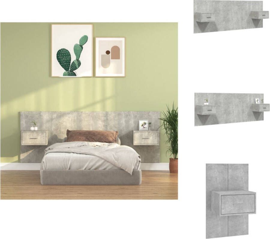 VidaXL Hoofdbord Met Kastje Hoofdborden Met Kastjes Hoofdeinde Wandnachtkastje Hoofdbord met kastjes bewerkt hout betongrijs - Foto 2