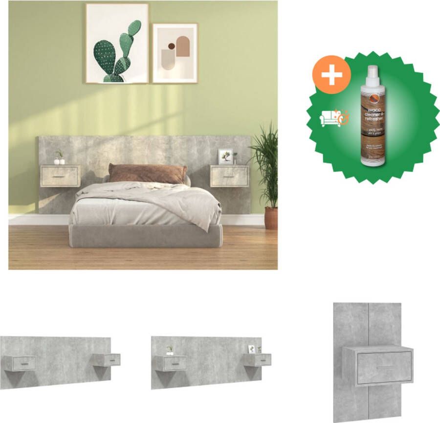 VidaXL Nachttafel Betongrijs 48.5x32.5x80cm Hoofdbord Wandmontage Kastjes Hoge Kwaliteit Montage Vereist Bedonderdeel Inclusief Houtreiniger en verfrisser - Foto 2