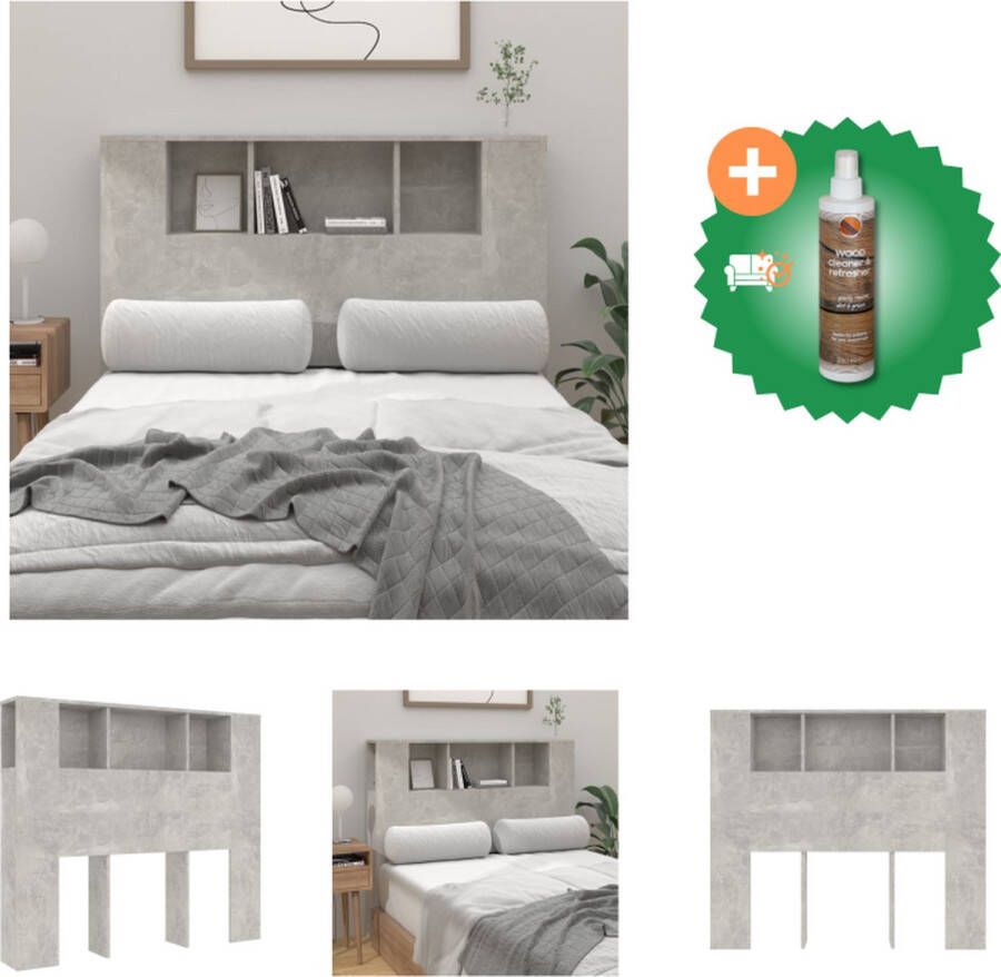 VidaXL Hoofdbord betongrijs 120 x 18.5 x 104.5 cm wandmontage Bedonderdeel Inclusief Houtreiniger en verfrisser