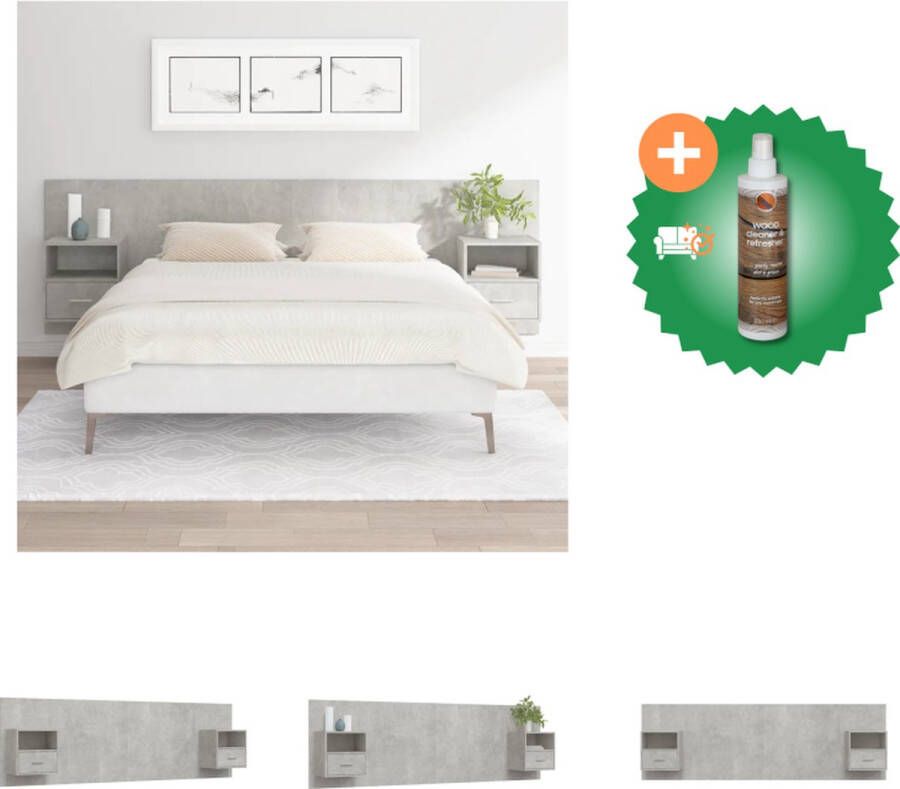 VidaXL Nachttafel Betongrijs 48.5x32.5x80cm Hoofdbord Wandmontage Kastjes Hoge Kwaliteit Montage Vereist Bedonderdeel Inclusief Houtreiniger en verfrisser - Foto 4