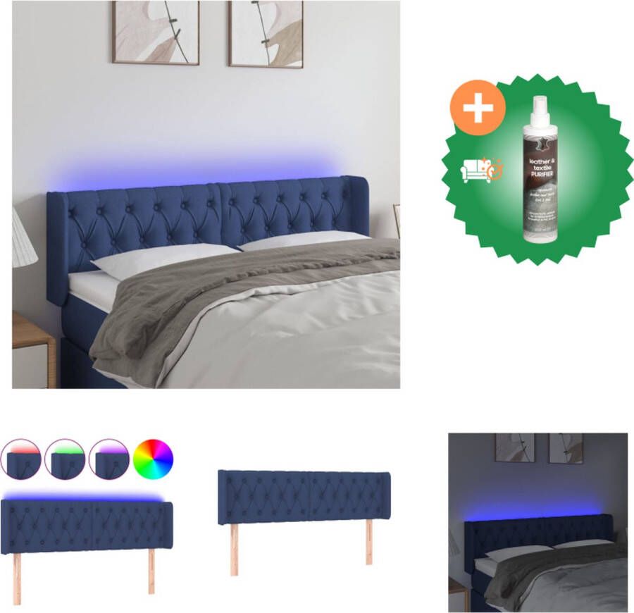 VidaXL Hoofdbord Blauw LED-strip 55cm Verstelbare Hoogte Duurzaam 163x16x78 88cm Bedonderdeel Inclusief Reiniger