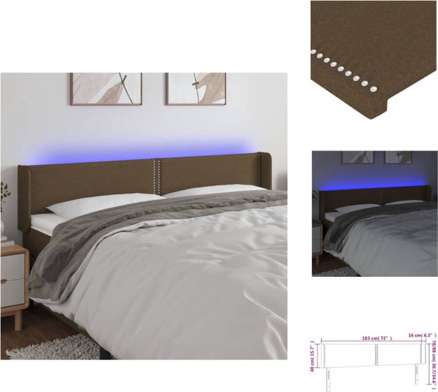 vidaXL Hoofdbord Bruin LED-verlichting Verstelbaar Duurzaam materiaal Comfortabele ondersteuning Snijdbare LED-strip Bedonderdeel