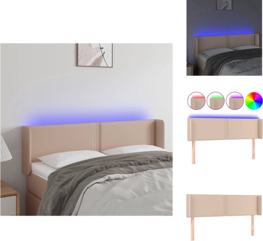 VidaXL Hoofdbord Cappuccino Kunstleer 147 x 16 x 78 88 cm Verstelbaar LED-verlichting Bedonderdeel
