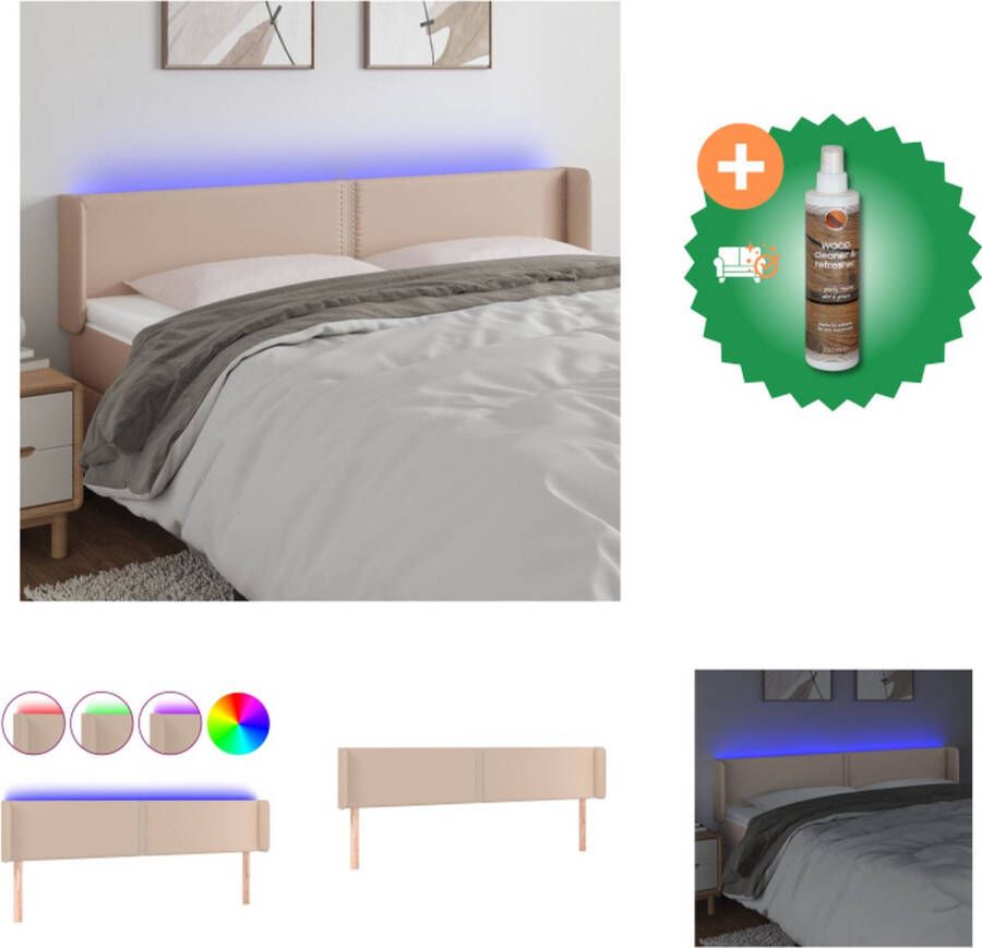 VidaXL Hoofdbord Cappuccino Kunstleer 203 x 16 x 78 88 cm Verstelbaar LED-verlichting USB-aansluiting Bedonderdeel Inclusief Houtreiniger en verfrisser