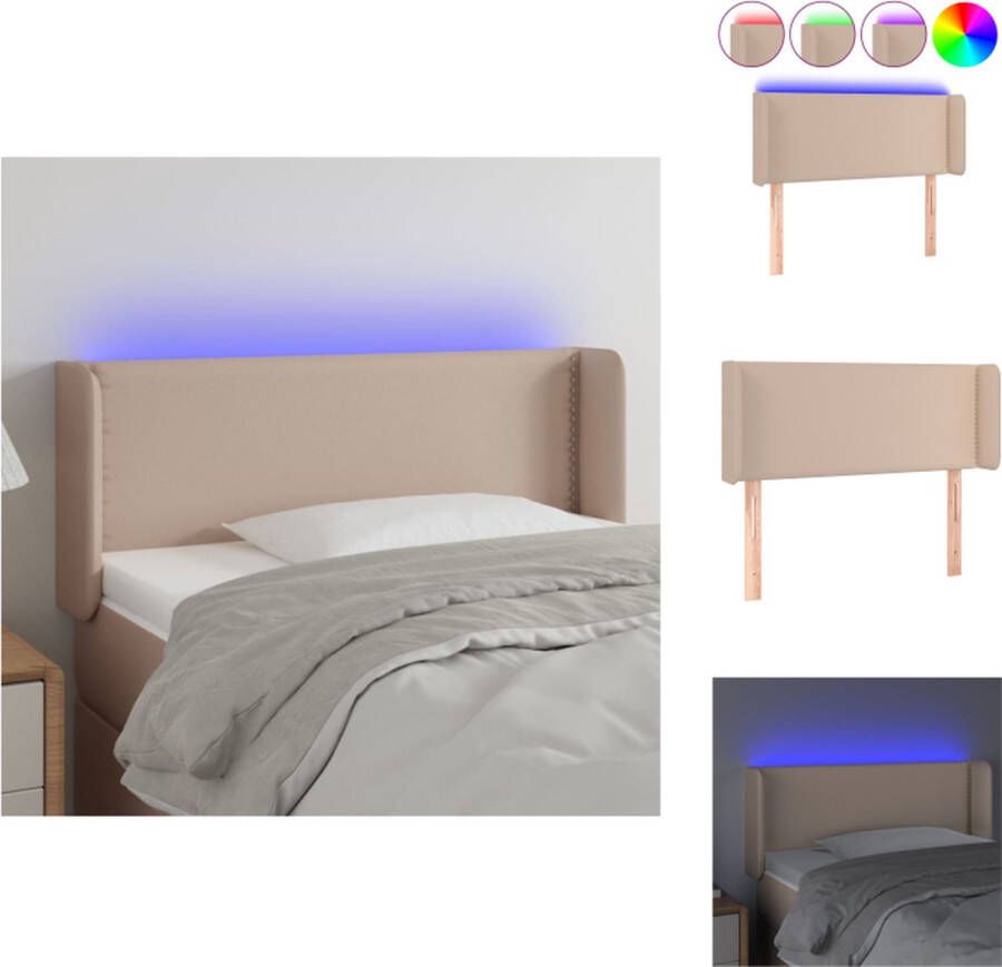 VidaXL Hoofdbord Cappuccino Kunstleer 93 x 16 x 78 88 cm Kleurrijke LED-verlichting Bedonderdeel