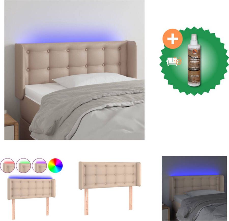 VidaXL Hoofdbord Cappuccino Kunstleer LED-strip 93x16x78 88 cm Verstelbare hoogte Bedonderdeel Inclusief Houtreiniger en verfrisser