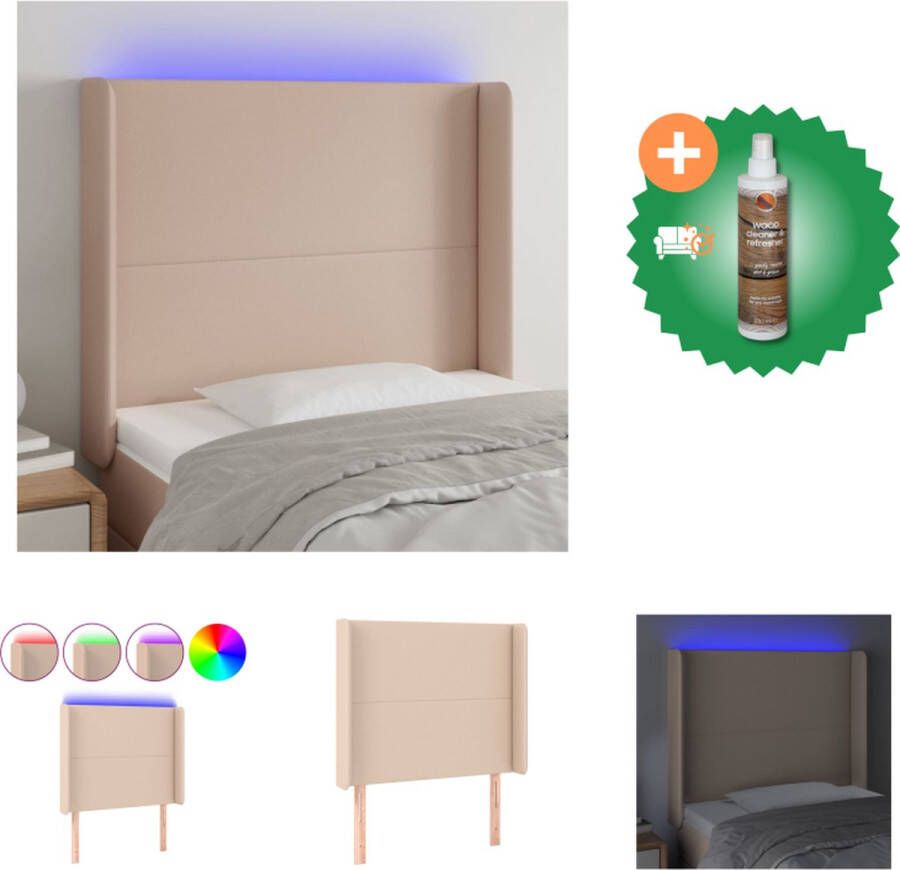 VidaXL Hoofdbord Cappuccino LED-verlichting Verstelbare hoogte Duurzaam kunstleer 103x16x118 128 cm Bedonderdeel Inclusief Houtreiniger en verfrisser