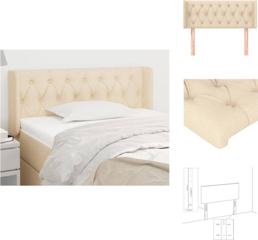 VidaXL Hoofdbord Hoofdborden Hoofdeinde Houten Hoofdbord met randen 93x16x78 88 cm stof crèmekleurig - Foto 2
