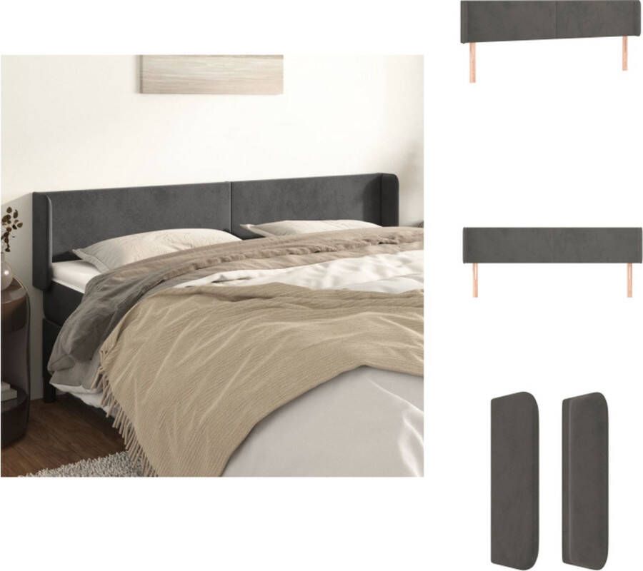 vidaXL Hoofdbord Classic Beddecoratie 163 x 16 x 78 88 cm Donkergrijs Fluweel Bedonderdeel