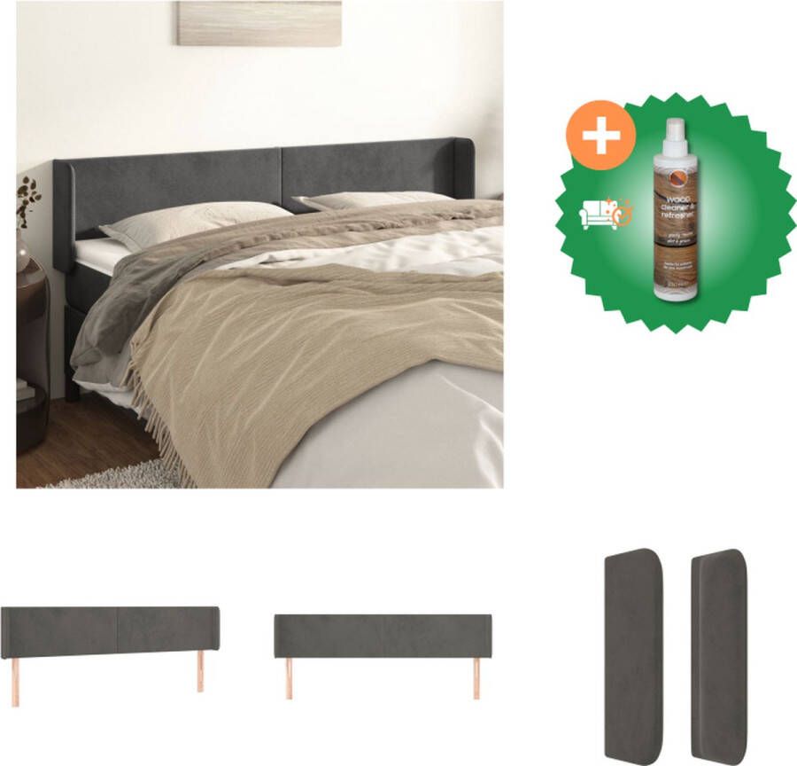 VidaXL Hoofdbord Classic Beddecoratie 163 x 16 x 78 88 cm Donkergrijs Fluweel Bedonderdeel Inclusief Houtreiniger en verfrisser