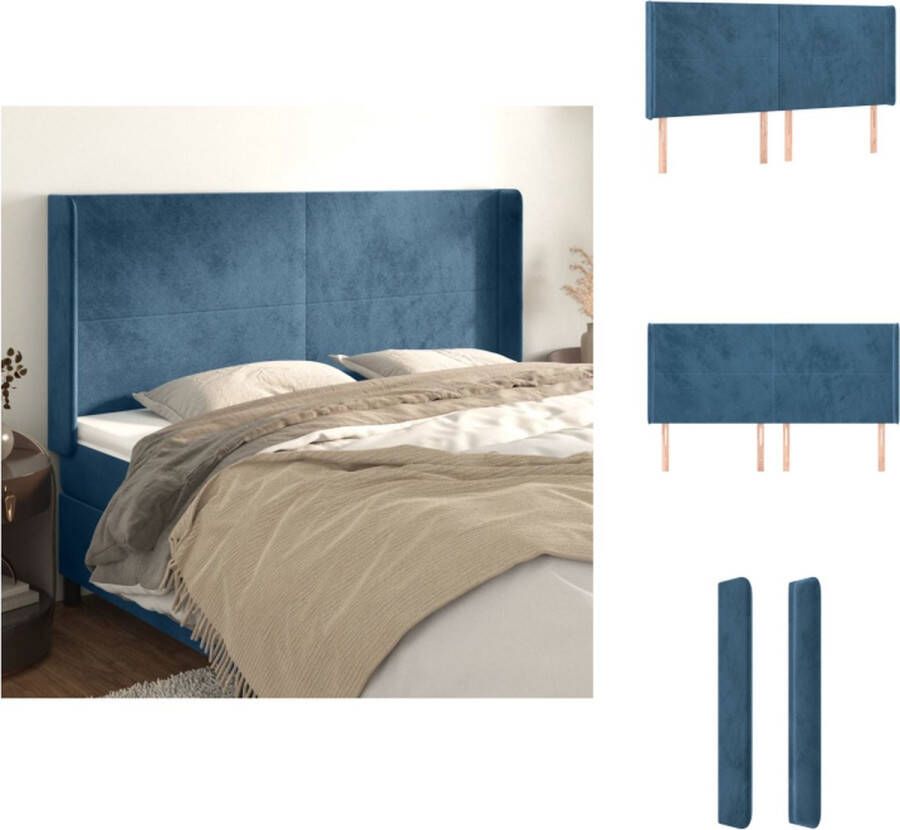 VidaXL Hoofdbord Hoofdborden Hoofdeinde Houten Hoofdbord met randen 183x16x118 128 cm fluweel donkerblauw - Foto 2