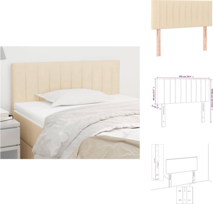 VidaXL Hoofdbord Hoofdborden Hoofdeinde Houten Hoofdbord 100x5x78 88 cm stof crèmekleurig - Foto 2