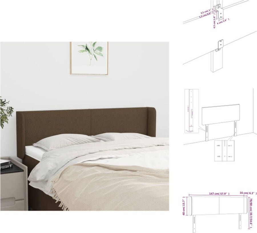 VidaXL Hoofdbord Hoofdborden Hoofdeinde Houten Hoofdbord met randen 147x16x78 88 cm stof donkerbruin - Foto 5
