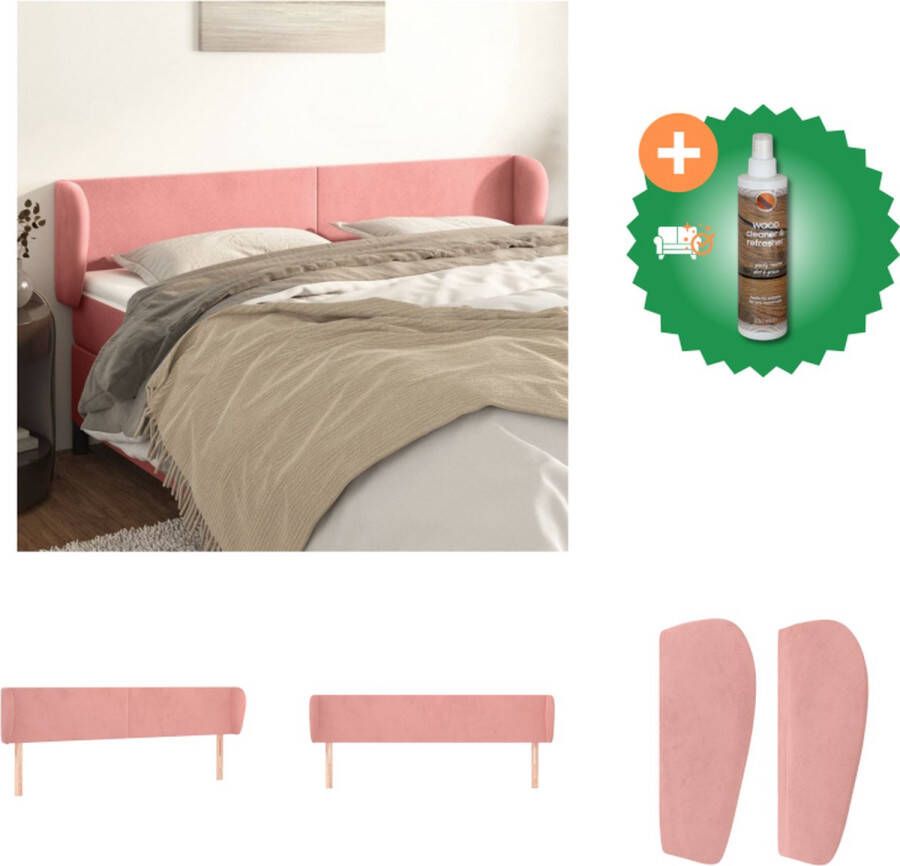VidaXL Hoofdbord Classic Fluweel Verstelbare hoogte Stevig Roze 163 x 23 x 78 88 cm Bedonderdeel Inclusief Houtreiniger en verfrisser