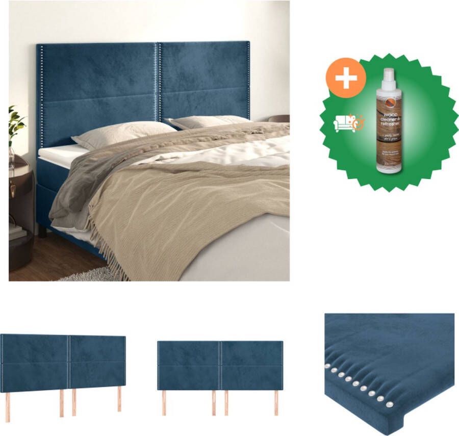 VidaXL Hoofdbord Classic Fluwelen stof Verstelbare hoogte Stevige poten Elegant ontwerp Donkerblauw 200 x 5 x 118 128 cm (B x D x H) Bedonderdeel Inclusief Houtreiniger en verfrisser - Foto 2
