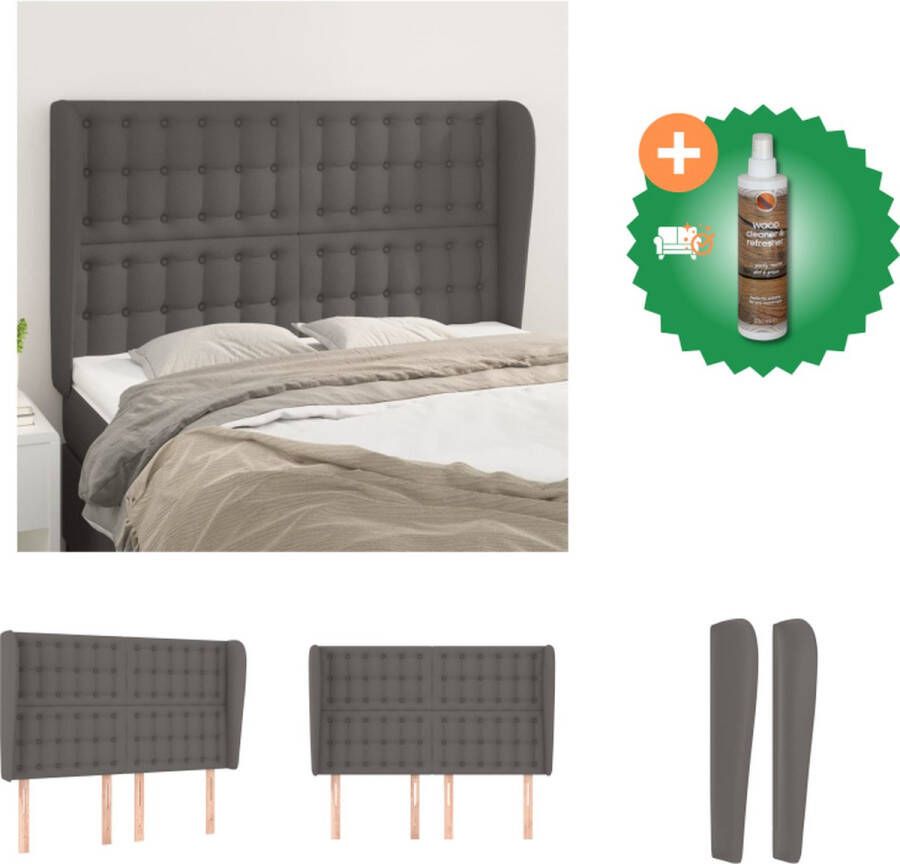 VidaXL Hoofdbord Classic Grijs 147 x 23 x 118 128 cm Duurzaam Kunstleer Verstelbare Hoogte Stevige Houten Poten Bedonderdeel Inclusief Houtreiniger en verfrisser