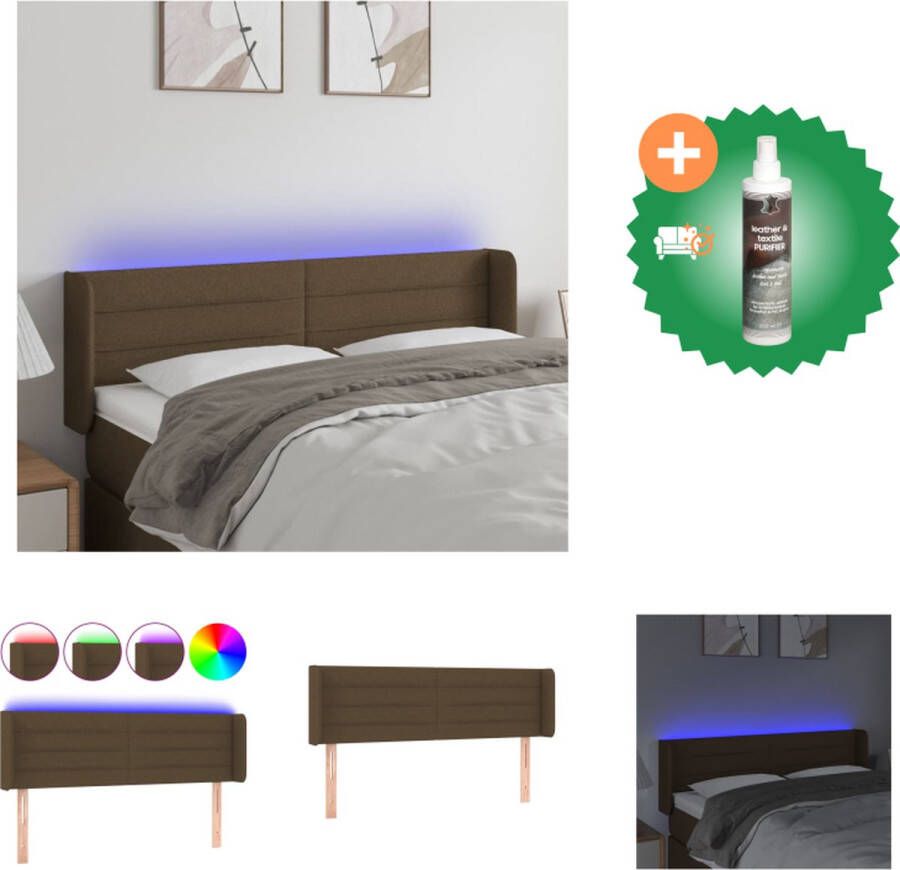 VidaXL Hoofdbord LED donkerbruin 147 x 16 x 78 88 cm Verstelbaar Duurzaam materiaal Kleurrijke LED-verlichting Snijdbare LED-strip Inclusief 2 LED-strips Bedonderdeel Inclusief Reiniger