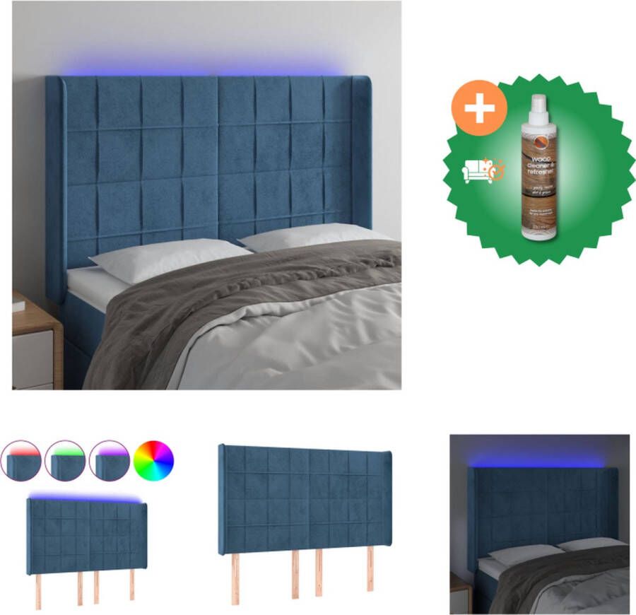 VidaXL Hoofdbord Classic LED-hoofdeinden 147x16x118 128 cm Donkerblauw Bedonderdeel Inclusief Houtreiniger en verfrisser