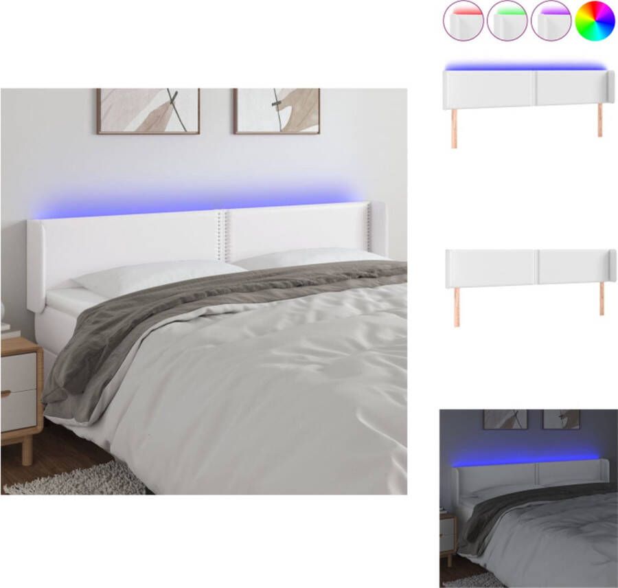 VidaXL Hoofdbord Classic LED Verlichting Verstelbaar Kunstleer Wit Bedonderdeel